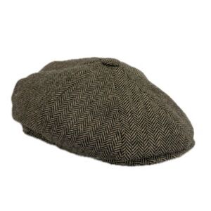 Baskerville Hat Company 100% Wool Herringbone Tweed Newsboy Cap Snap Hat Small